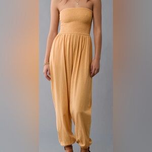 Women’s American Eagle AE Sunchaser Orange Knit Smocked Tube Jumpsuit